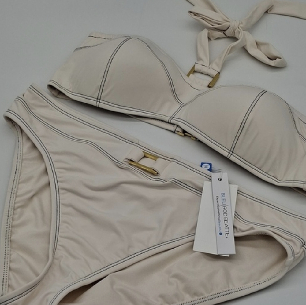 BLEU Rod Beattie A Fine Line Halter Top Bikini Set Coconut Water 10